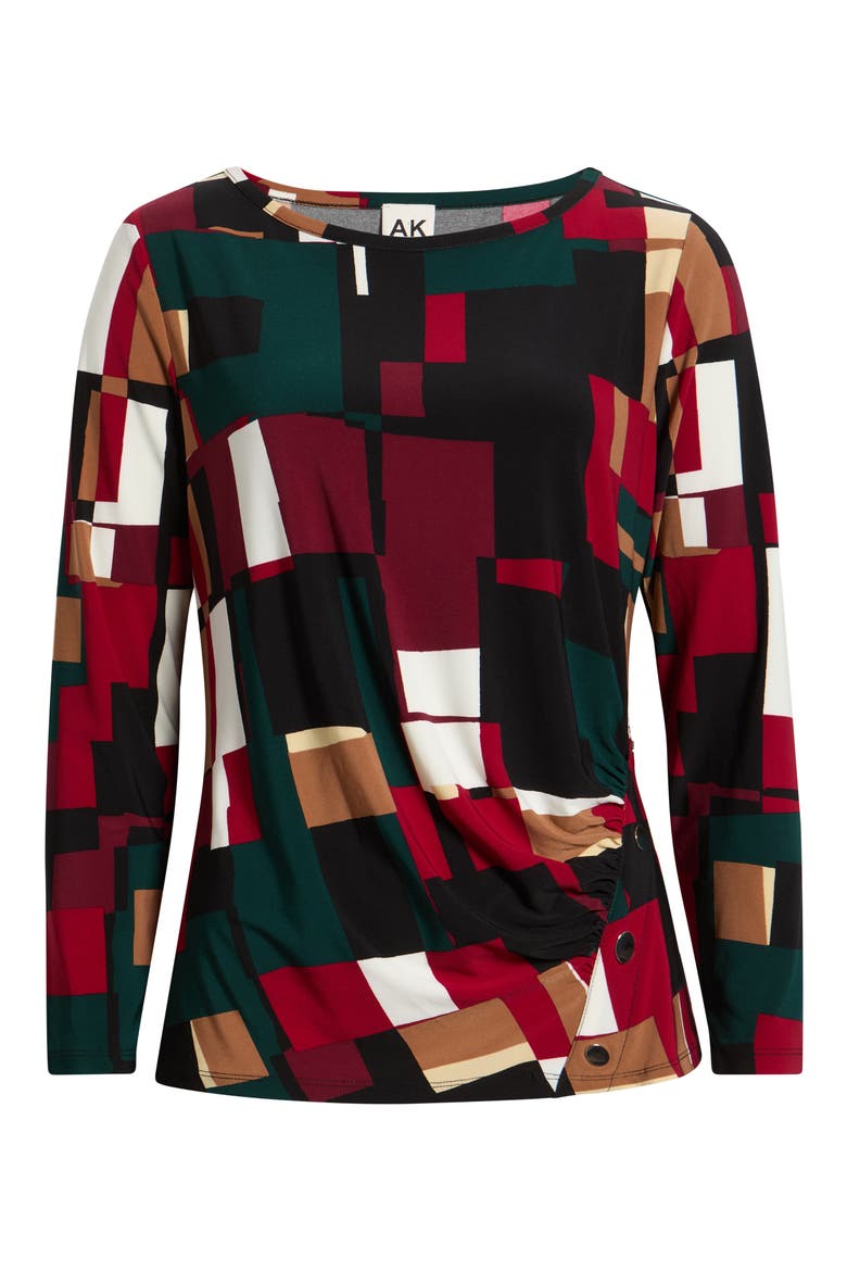 Geometric Print Ruched Long Sleeve Top, Alternate, color, BLACK MULTI