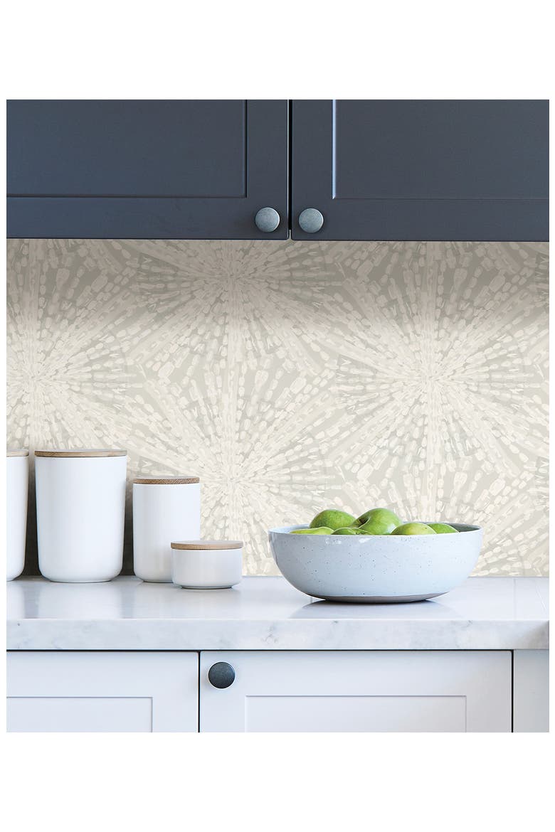 Silver Sunburst Peel & Stick Wallpaper, Alternate, color, GREY