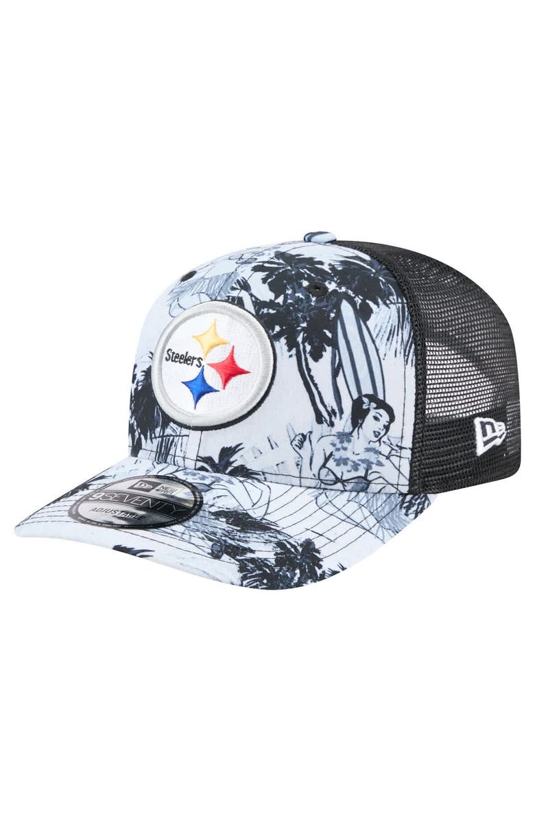 New Era Men's New Era  Black Pittsburgh Steelers Hula Trucker 9SEVENTY Adjustable Hat, Main, color, 
