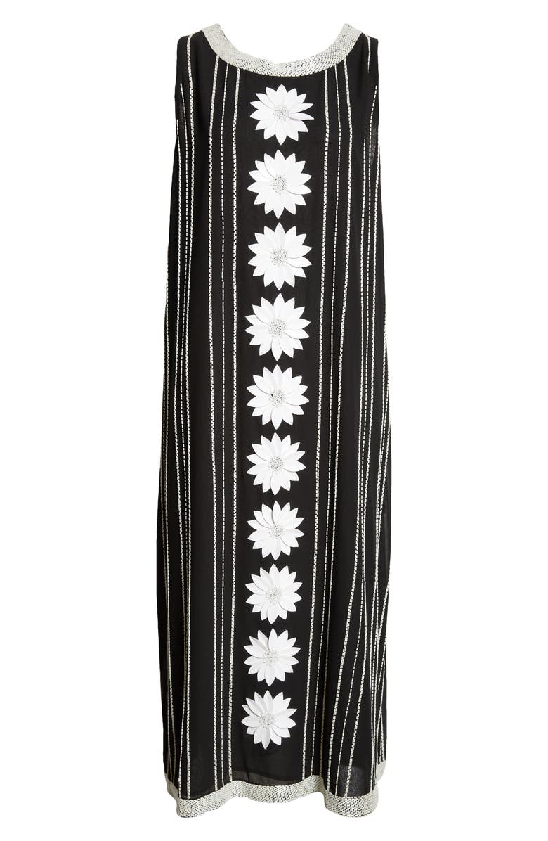 La Vie Style House Daisy Bead Stripe Embellished Midi Dress, Alternate, color, Black White