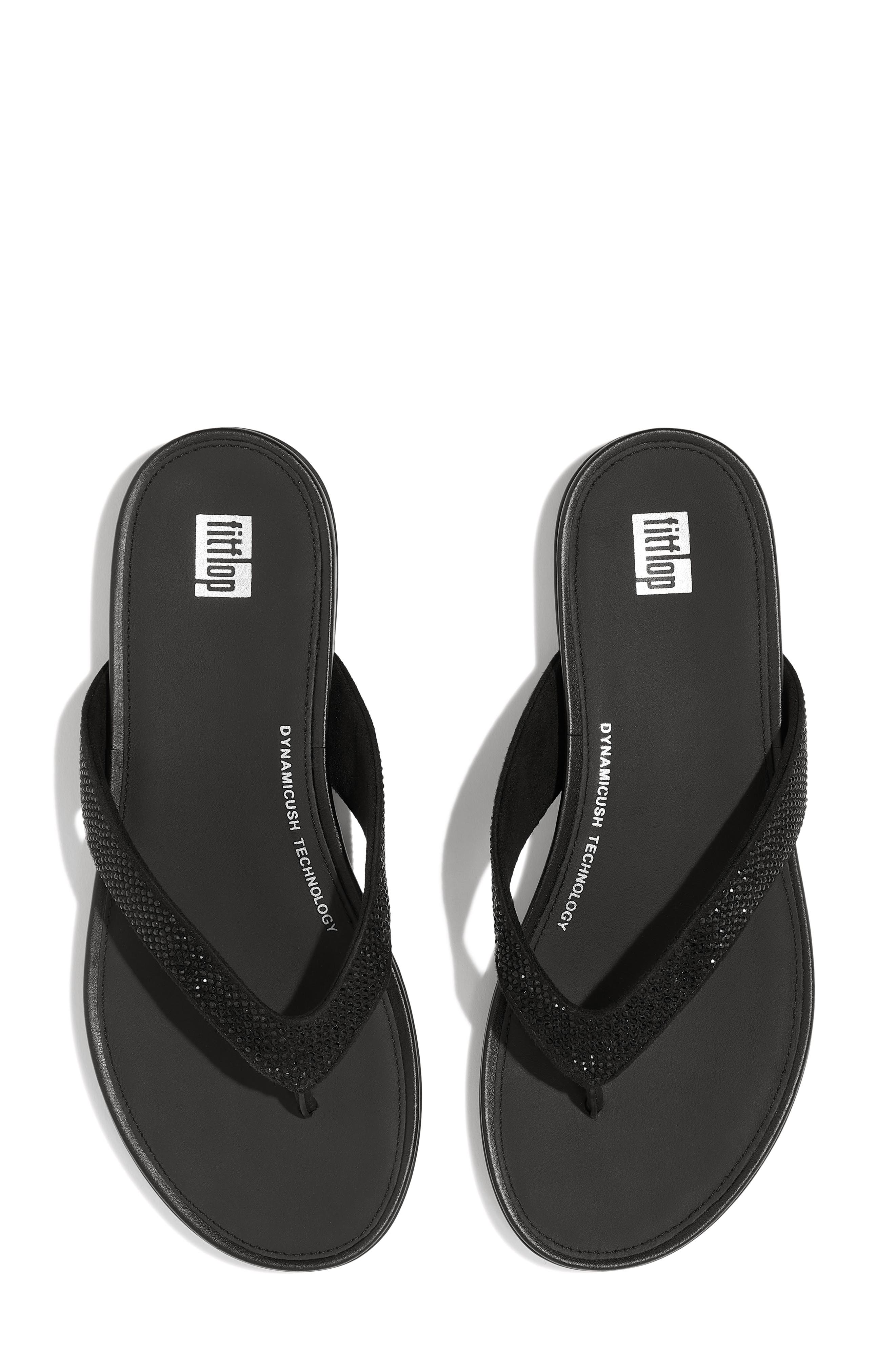 FitFlop Gracie Crystal Flip Flop Sandal, Alternate, color, Black