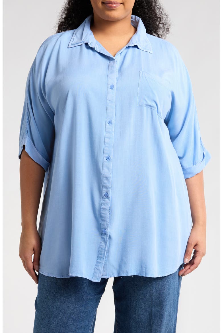 Short Sleeve Button-Up Shirt, Main, color, BLUE