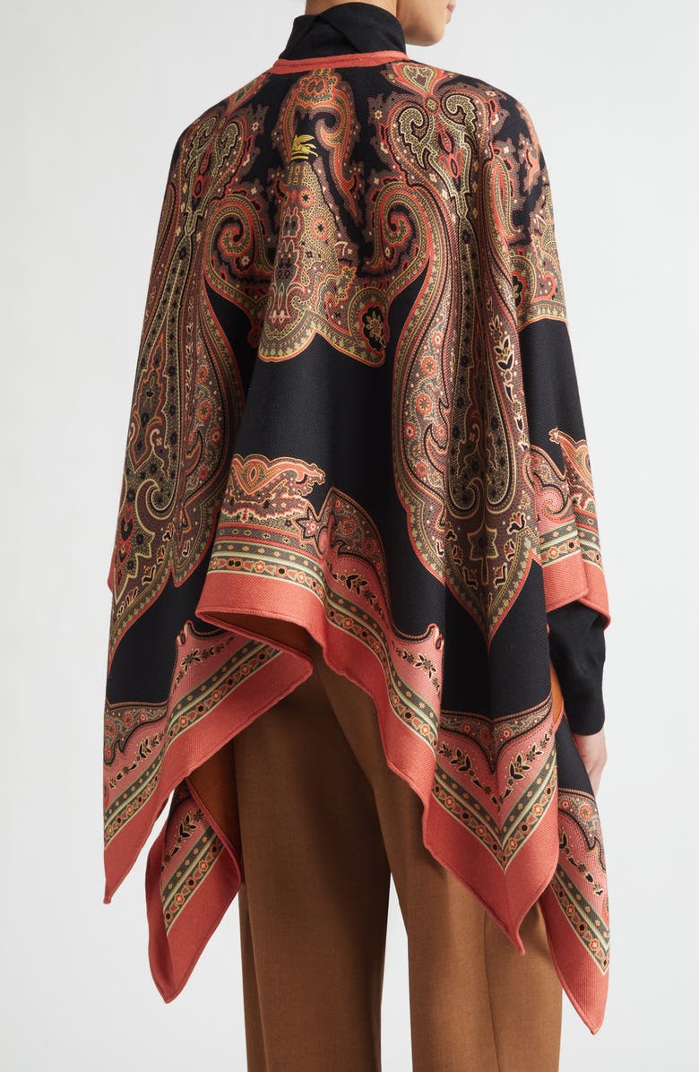 Etro Paisley Jacquard Wool Blend Cape, Alternate, color, Multicolor Black Base