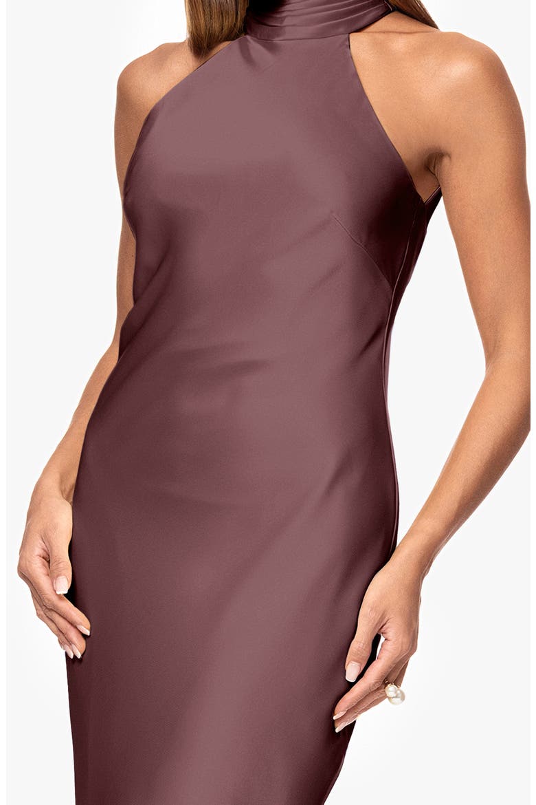 Halter Neck Satin Sheath Gown, Alternate, color, CHOCOLATE