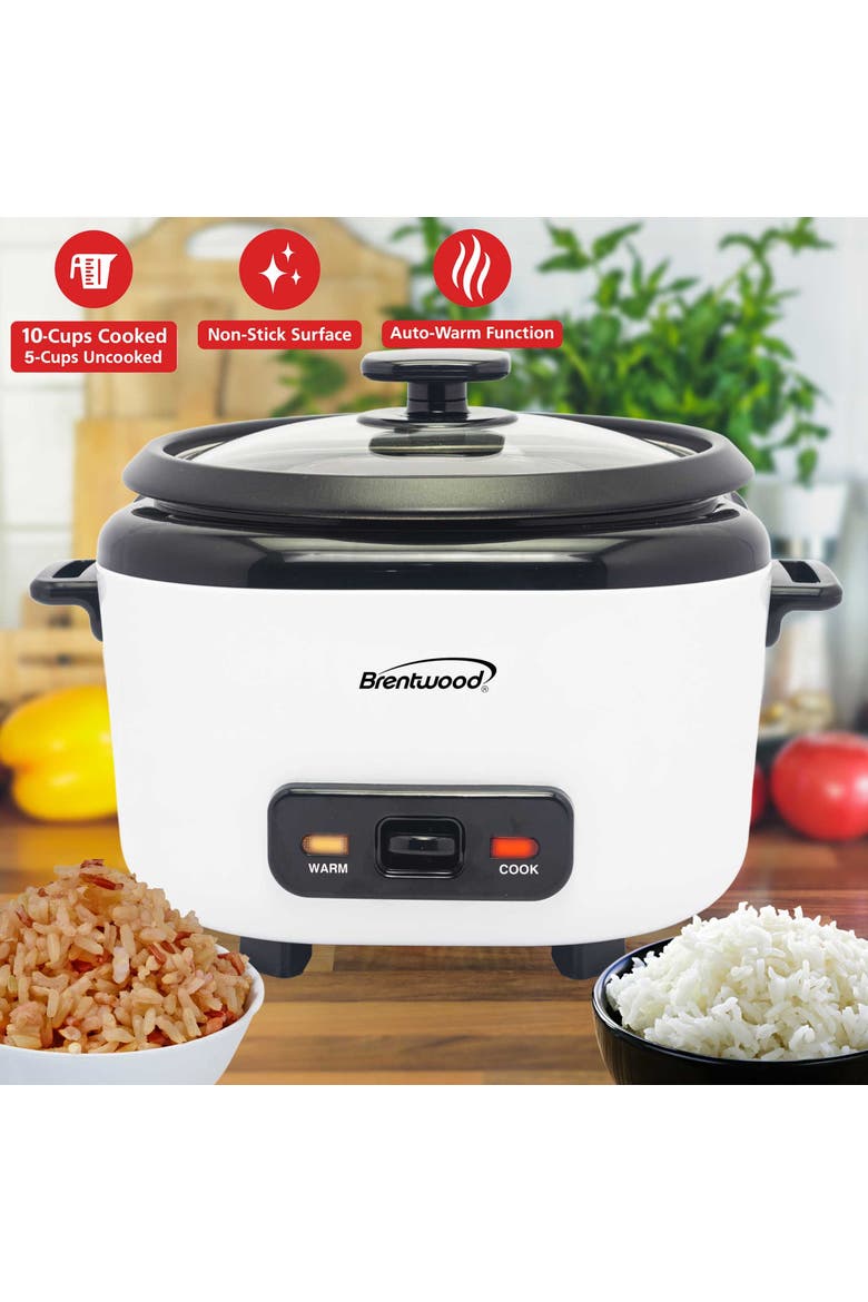 10-Cups Cooked Rice Cooker with Steam Tray, Alternate, color, White