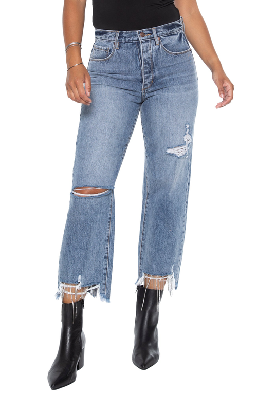 Blue Revival All Chained Up High Rise Cropped Straight Leg Jeans In Angel Falls In Angel Falls