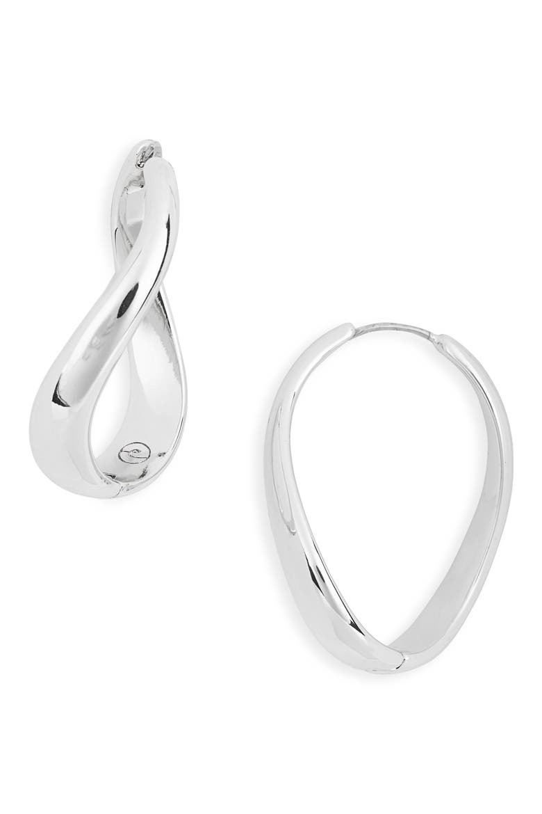 Twisted Oval Hoop Earrings, Main, color, SILVER