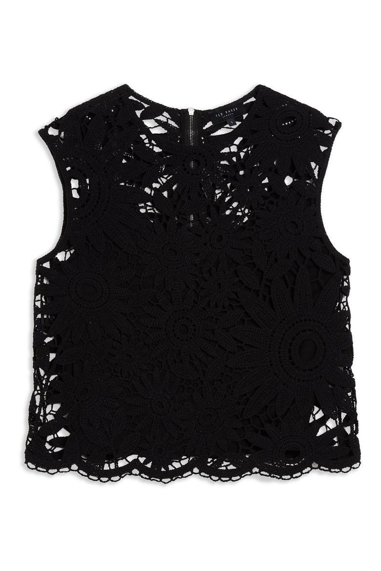 Katrnn Sleeveless Cotton Crochet Top, Alternate, color, BLACK