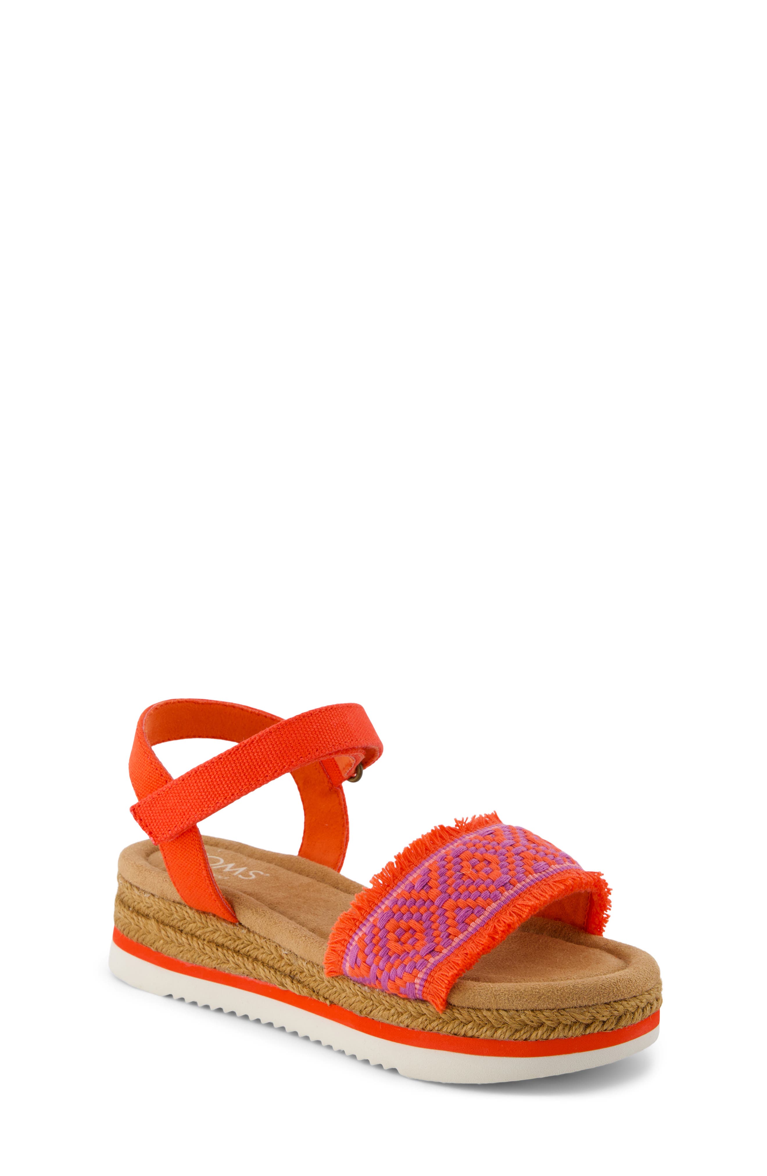 TOMS Kids' Diana Ankle Strap Espadrille Platform Wedge Sandal, Main, color, Bright Red