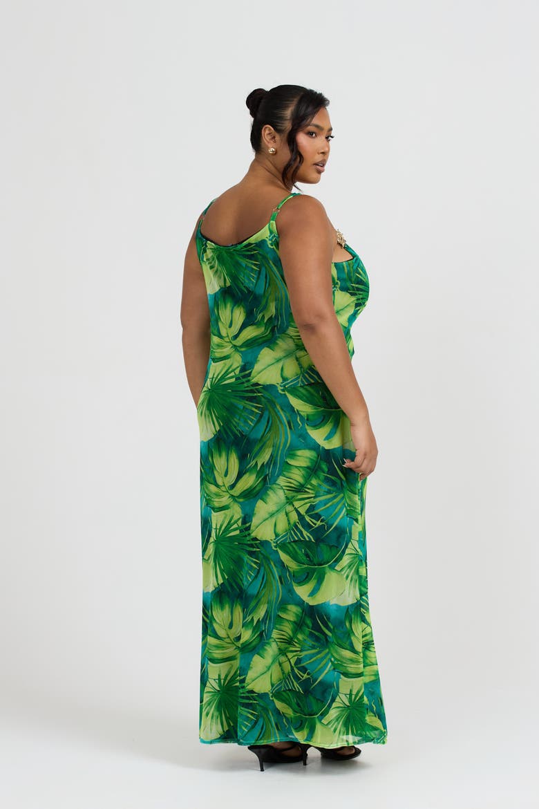 Print Trim Maxi Dress, Alternate, color, Green