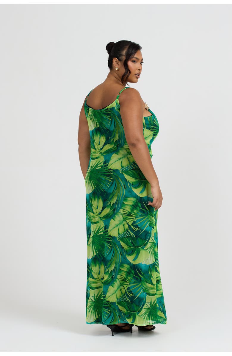 FASHION-SZN CURVE Print Trim Maxi Dress, Alternate, color, Green
