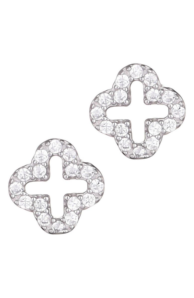 ADORNIA FINE Pavé CZ Clover 925 Sterling Silver Stud Earrings, Main, color, Silver