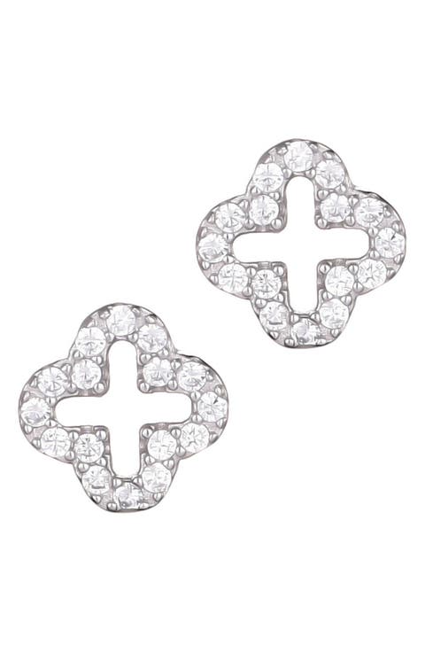 Pavé CZ Clover 925 Sterling Silver Stud Earrings