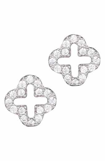 ADORNIA FINE Pavé CZ Clover 925 Sterling Silver Stud Earrings