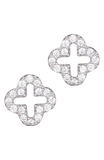 Adornia .925 Sterling Silver Mini Clover Cz Outline Studs In Metallic