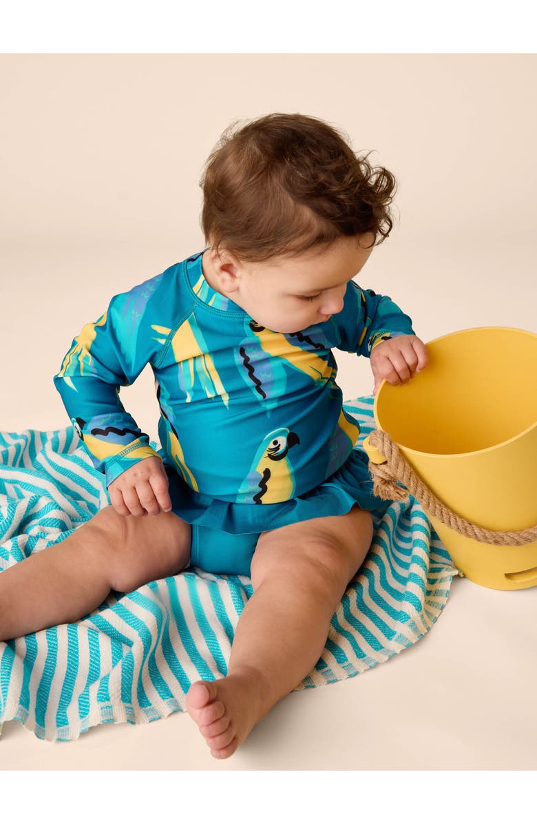 Tea Collection Rash Guard Baby Swim Set, Alternate, color, Blue & Yellow Macaws