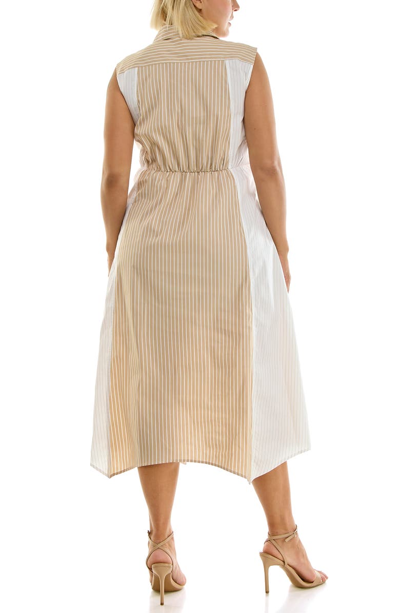 Nicole Miller Stripe Pleated Asymmetric Maxi Dress, Alternate, color, Mocha White Stripe