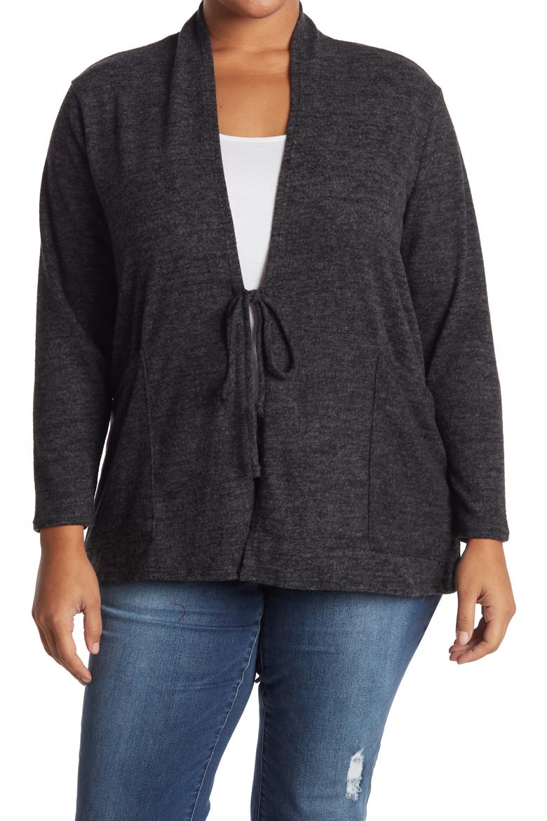 Drawstring Knit Cardigan, Main, color, BLACK