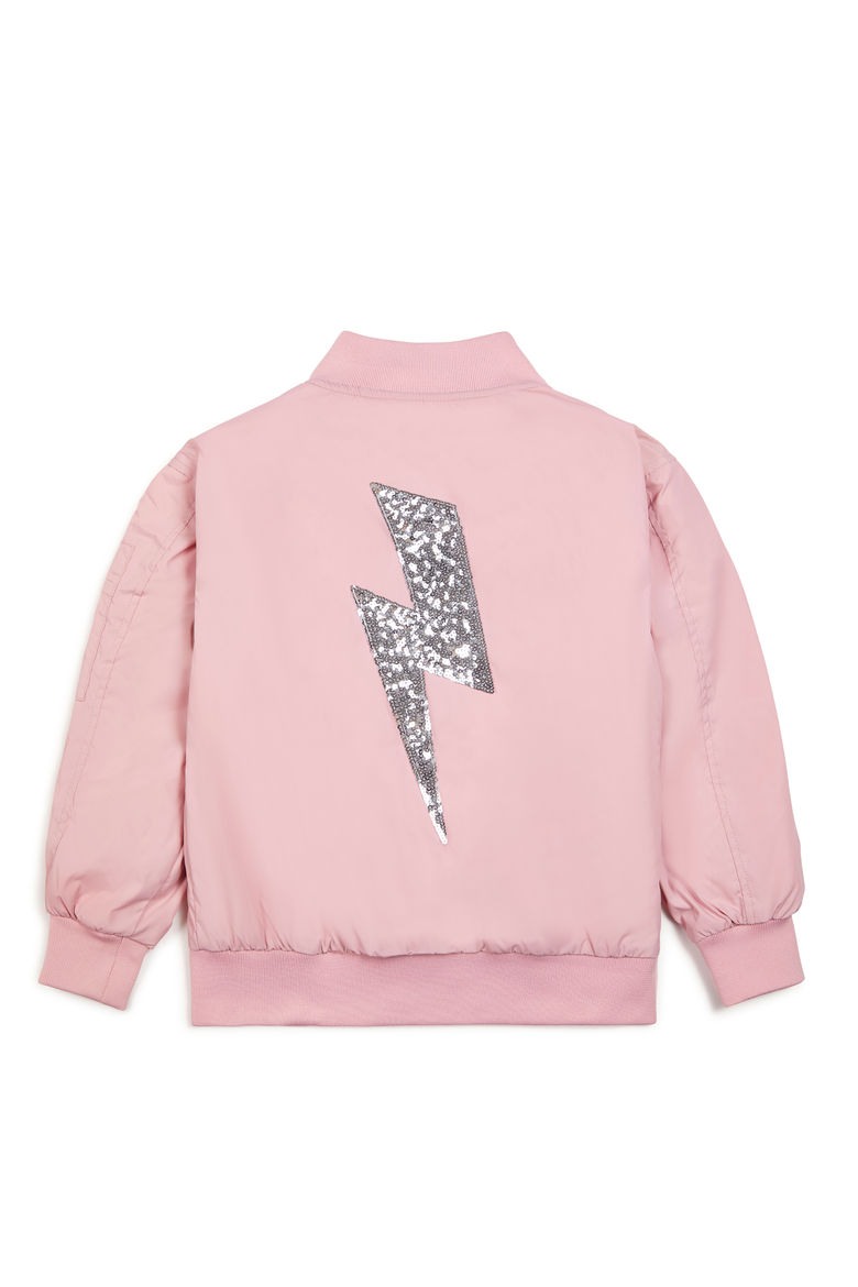 Girls' Sequin Lightning Bolt Bomber Jacket, Alternate, color, Light Pink