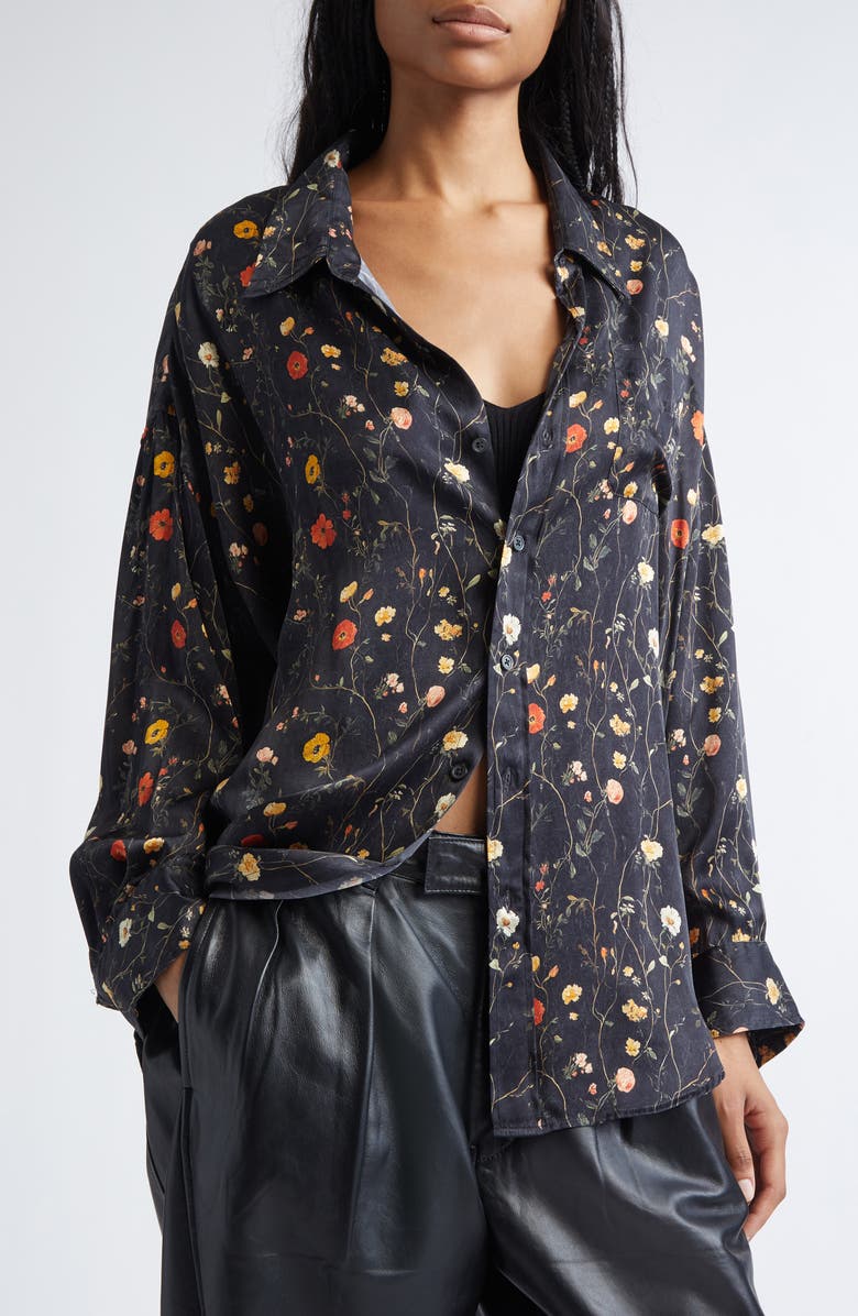 R13 Drop Neck Floral Button-Up Shirt, Alternate, color, Floral On Black