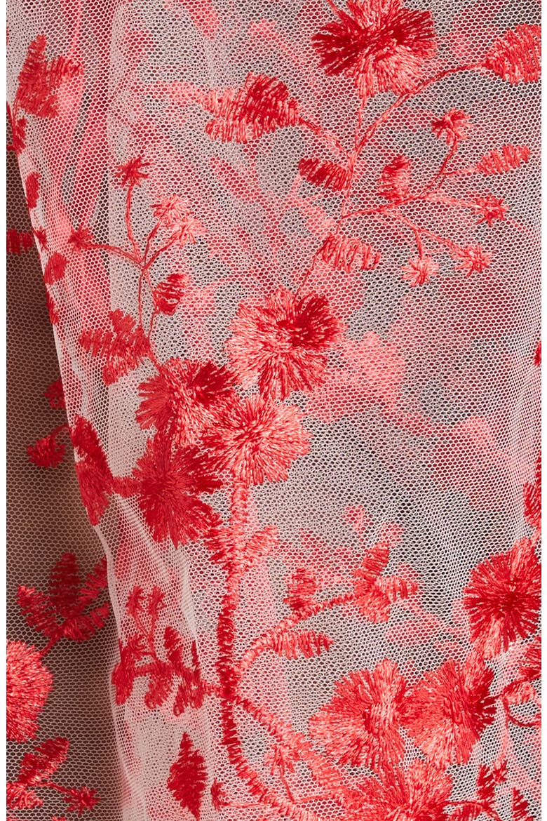 Floral Embroidered Sheer Mesh Robe, Alternate, color, RED
