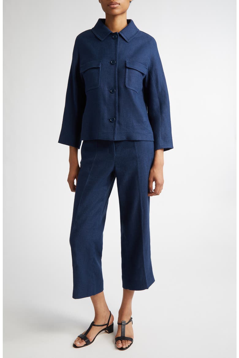 Monia Linen Blend Crop Jacket, Alternate, color, NAVY