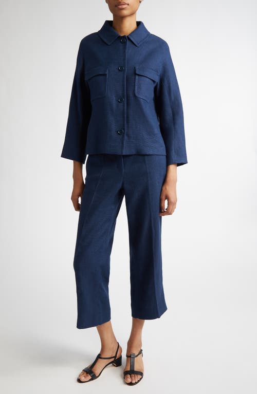 Max Mara Marco Stretch Linen & Cotton Crop Pants In Navy