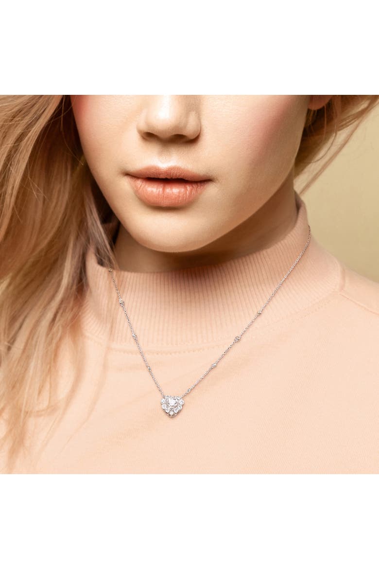 Moissanite Heart Halo Station Necklace, Alternate, color, Sterling Silver
