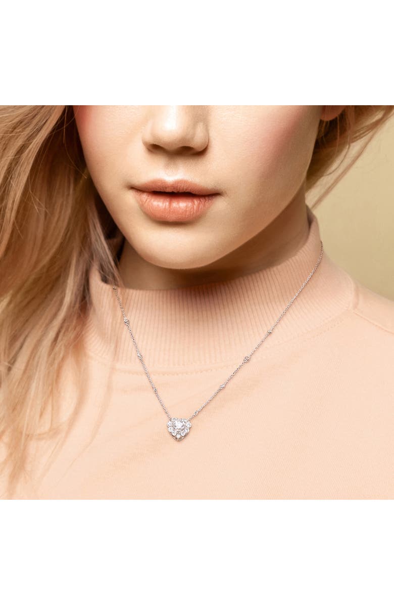 Julianna B. Moissanite Heart Halo Station Necklace, Alternate, color, Sterling Silver