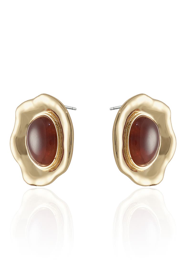 Hammered Stone Stud Earrings, Alternate, color, TIGERS EYE