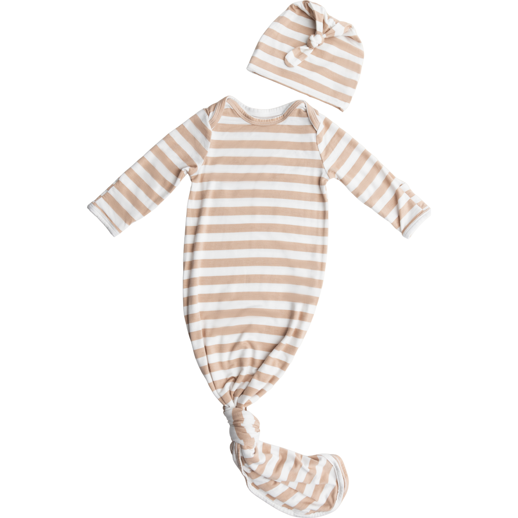 Kindred Bravely Knotted Baby Gown And Hat In Neutral