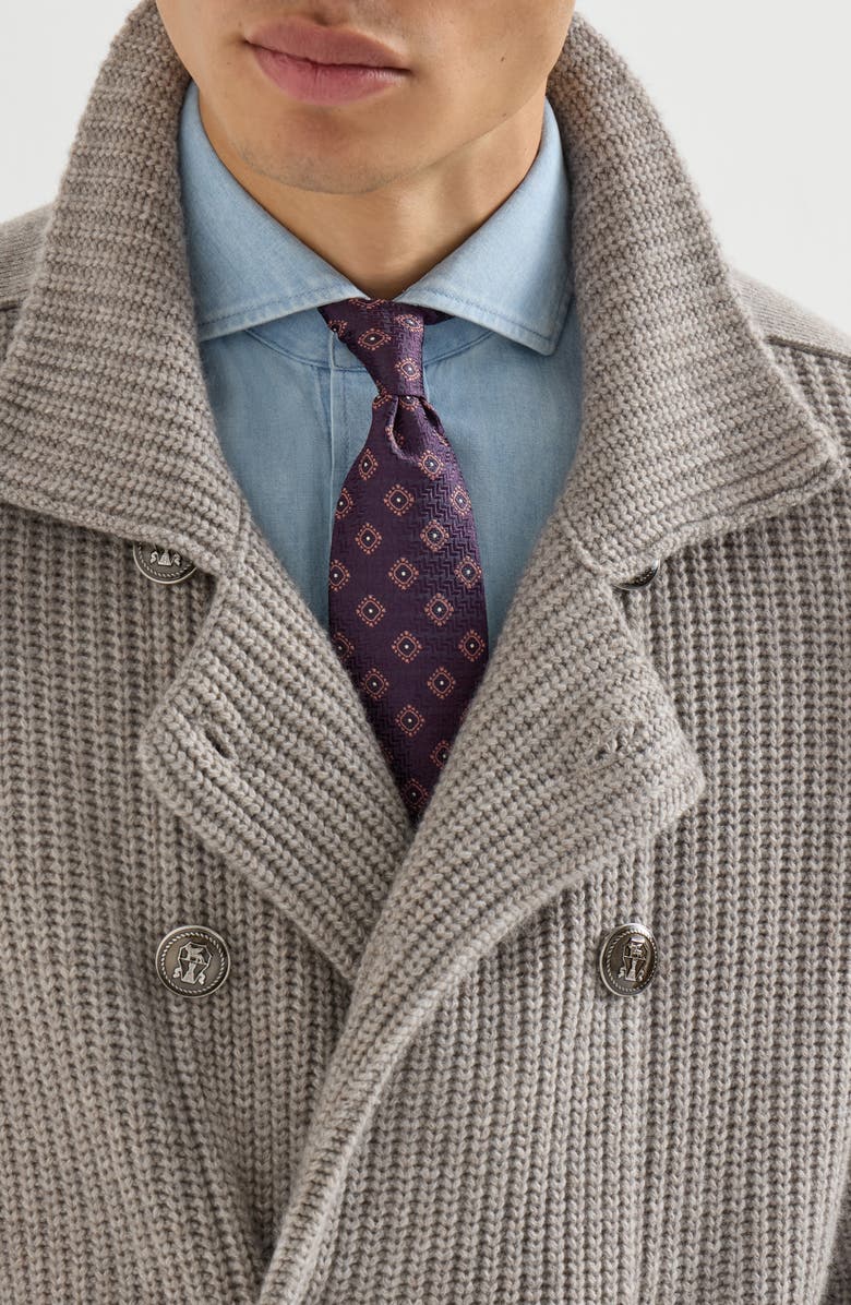 Brunello Cucinelli Silk tie with geometric pattern, Alternate, color, Purple