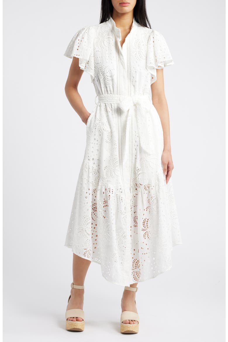 Isabella Cotton Eyelet Maxi Shirtdress, Main, color, WHITE