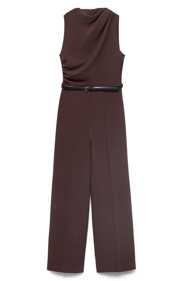 MANGO Drape Belted Wide Leg Jumpsuit, Alternate, color, Chocolate