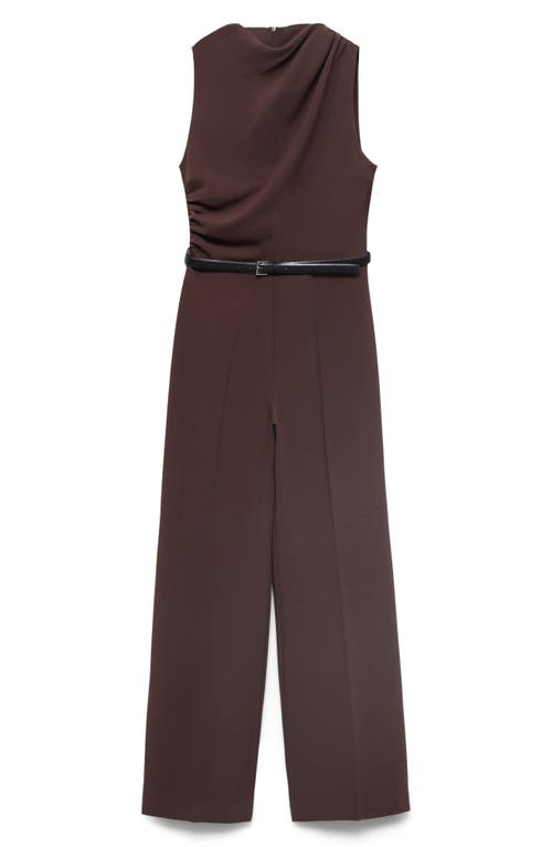 Mango Drape Belted Wide Leg Jumpsuit In Brown