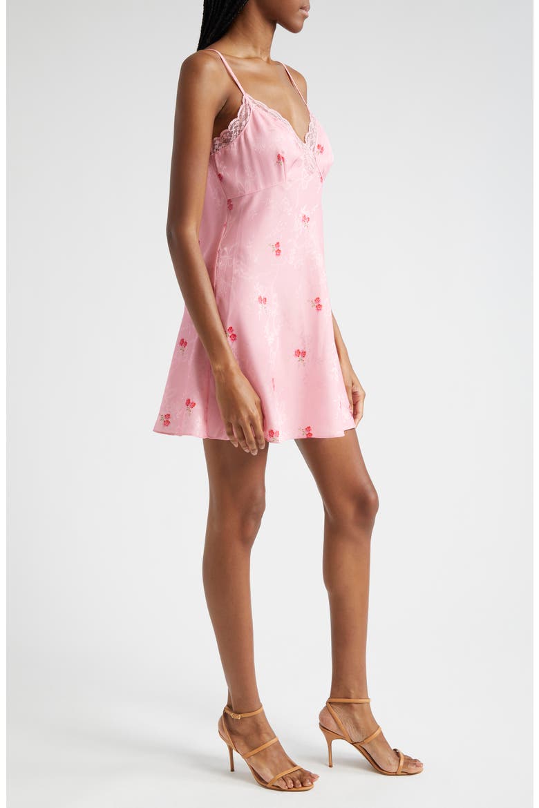 Larinda Floral Lace Trim Satin Mini Slipdress, Alternate, color, CHERRY PINK