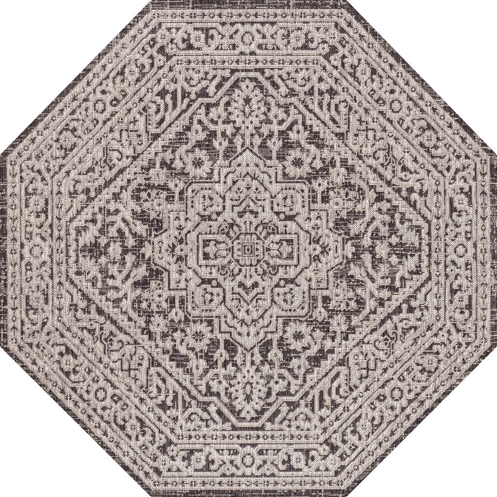 Jonathan Y Sinjuri Medallion Textured Weave Octagon Indoor/outdoor Area Rug In Gray