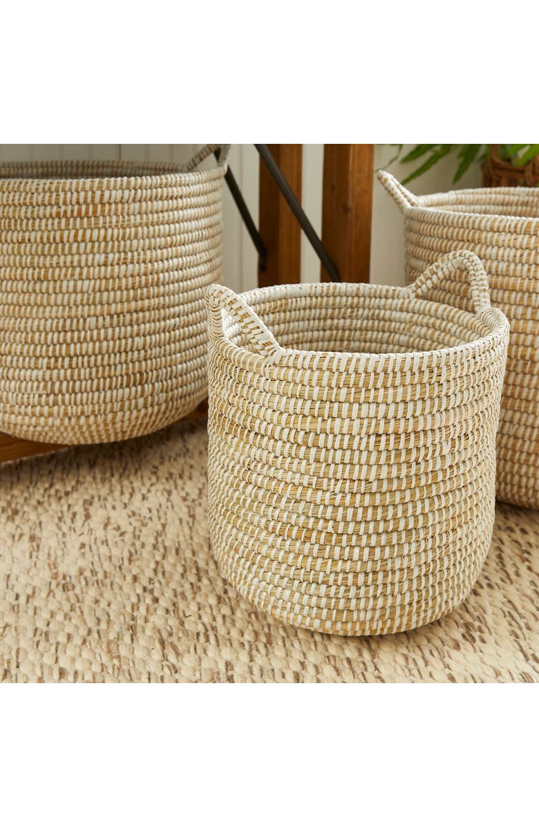 Napa Home & Garden Rivergrass Round Baskets With Handles Set of 3, Alternate, color, White