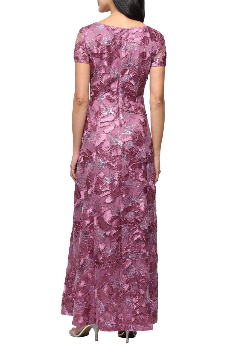 Embellished Soutache A-Line Evening Gown, Alternate, color, DARK MAUVE