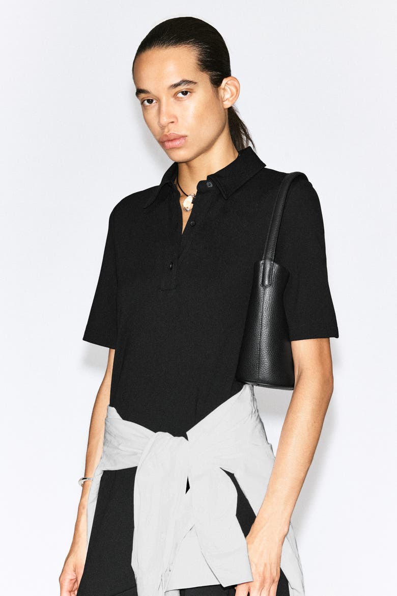 Flared Jersey Midi Shirt Dress, Alternate, color, BLACK