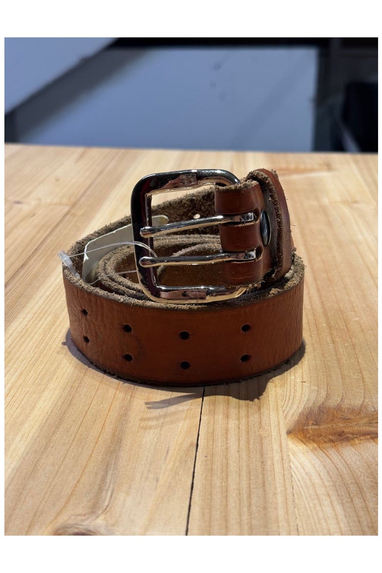 Leather Belt with Double Pin Buckle, Main, color, Brown