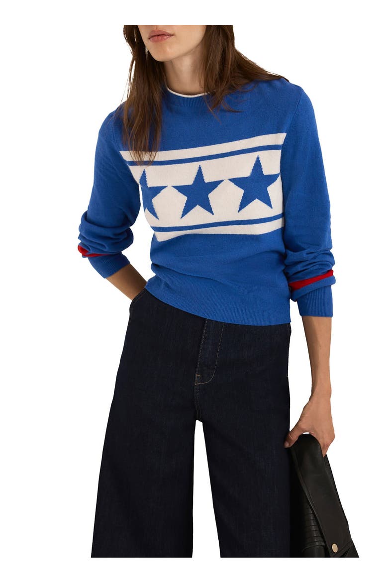 Cotton Blend Star Knit Sweater, Alternate, color, Blue