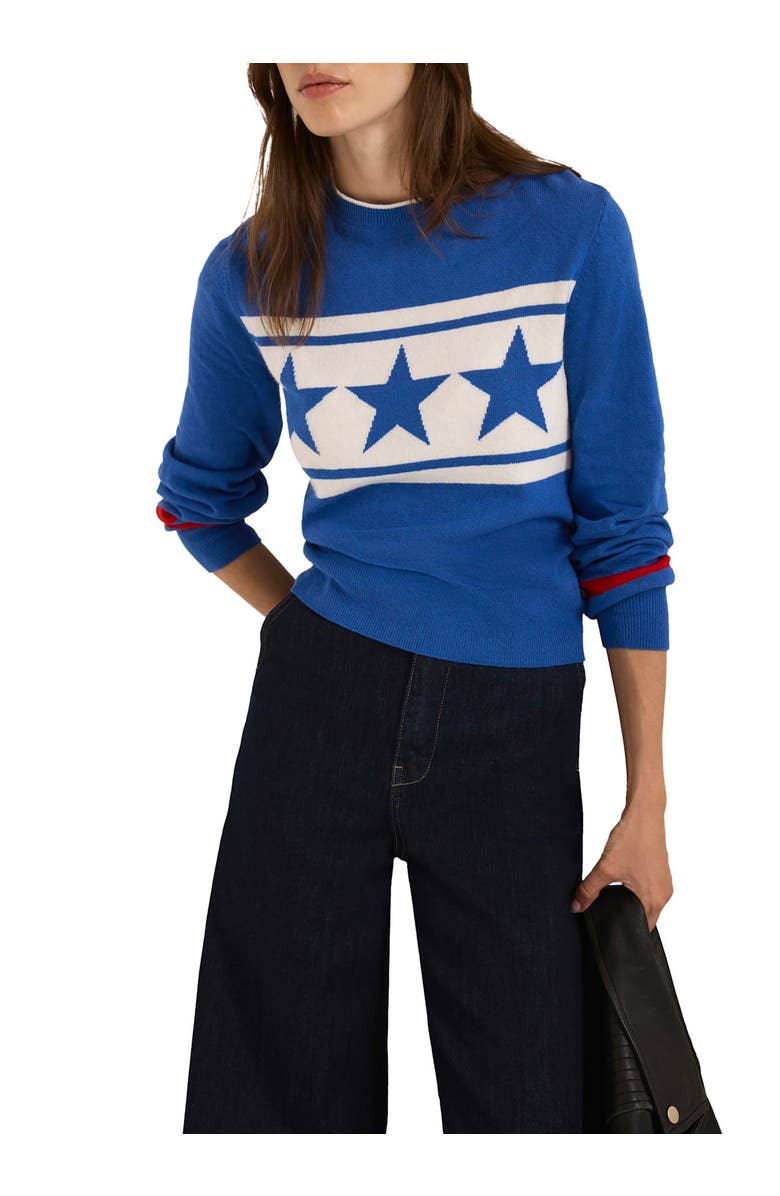 MINT VELVET Cotton Blend Star Knit Sweater, Alternate, color, Blue