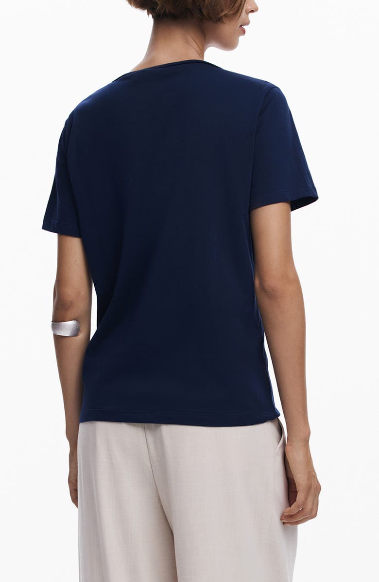 Desigual Floral V-Neck Cotton Graphic T-Shirt, Alternate, color, Dark Blue