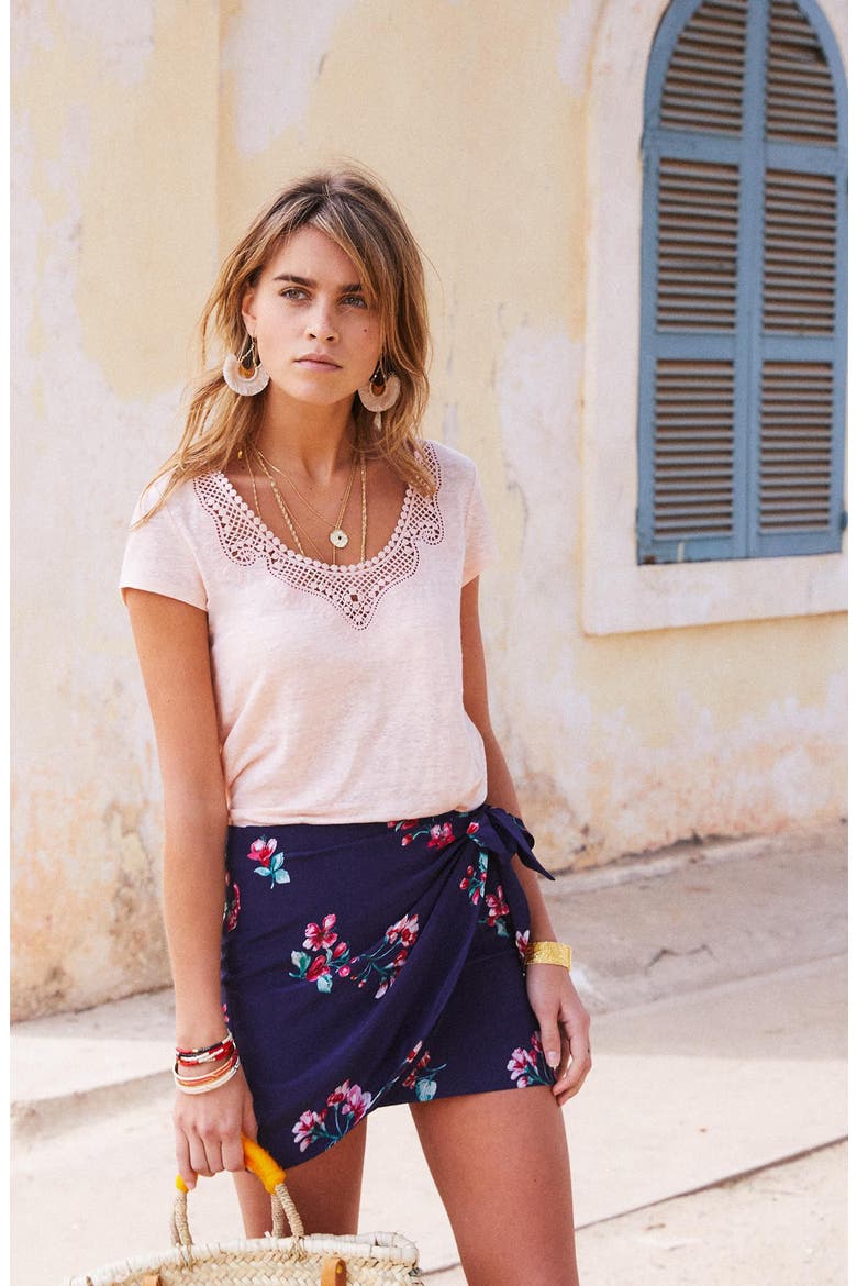 Pacome Floral Silk Skirt, Alternate, color, BOUQUET PRINT ON NAVY BLUE