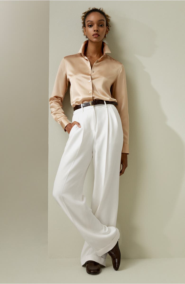 Lilysilk Spread Collar Silk Shirt, Alternate, color, Light Camel