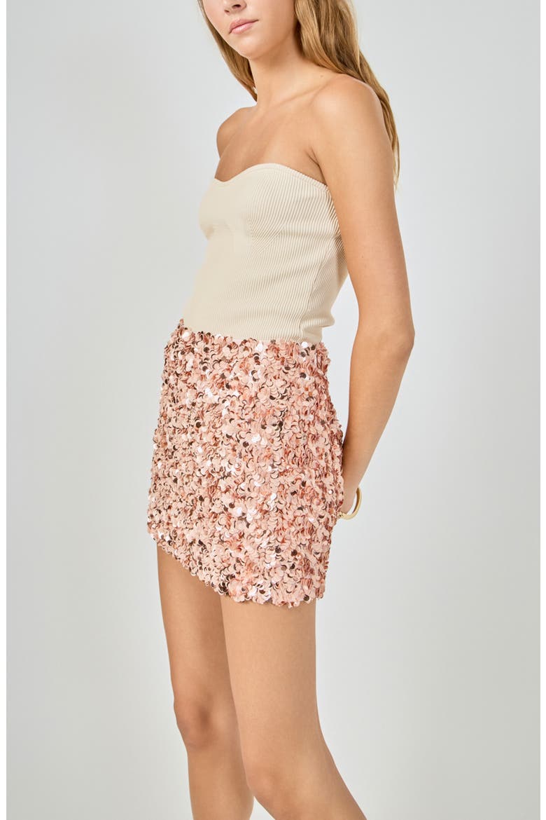 Sequin A-Line Miniskirt, Alternate, color, CORAL