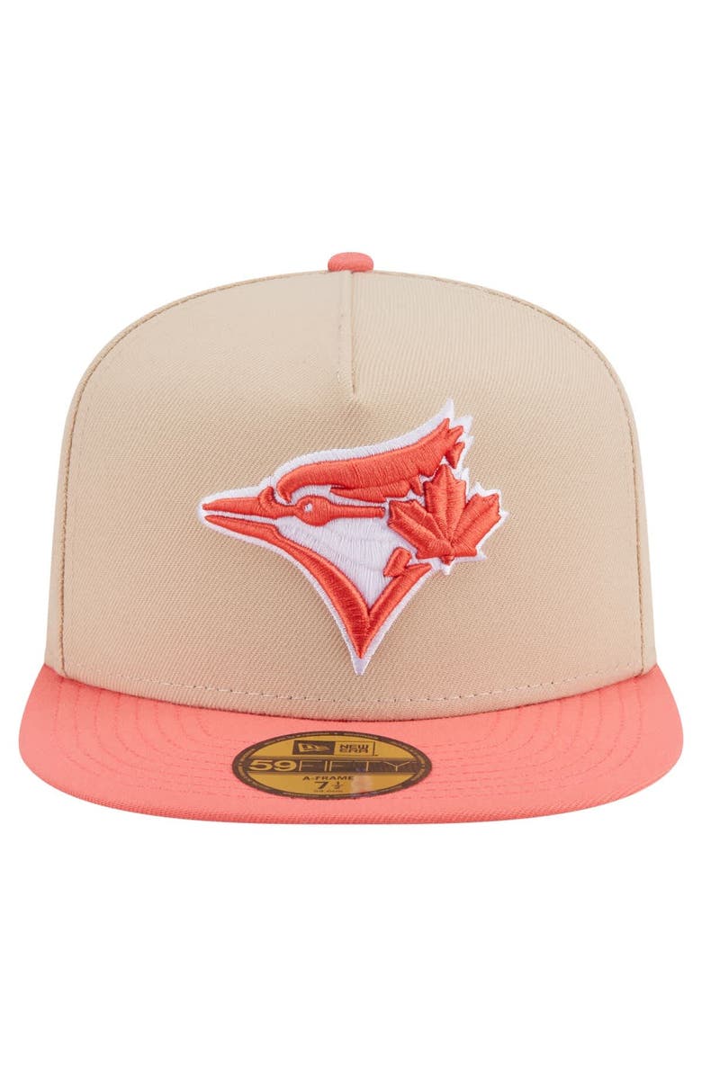 New Era Men's New Era Light Beige/Coral Toronto Blue Jays Two-Tone Color Pack A-Frame 59FIFTY Fitted Hat, Alternate, color, 