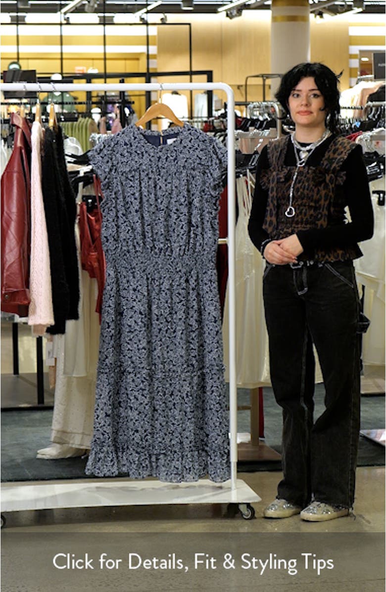 Print Flutter Sleeve Smocked Midi Dress, sales video thumbnail