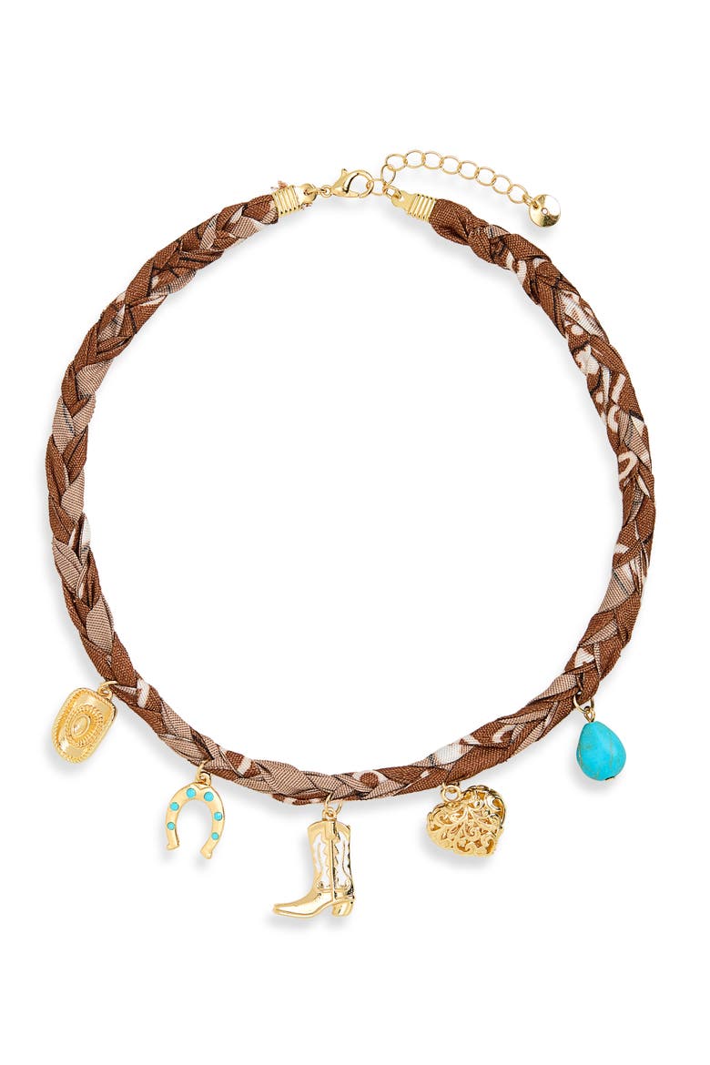 Bandana Charm Necklace, Main, color, BROWN